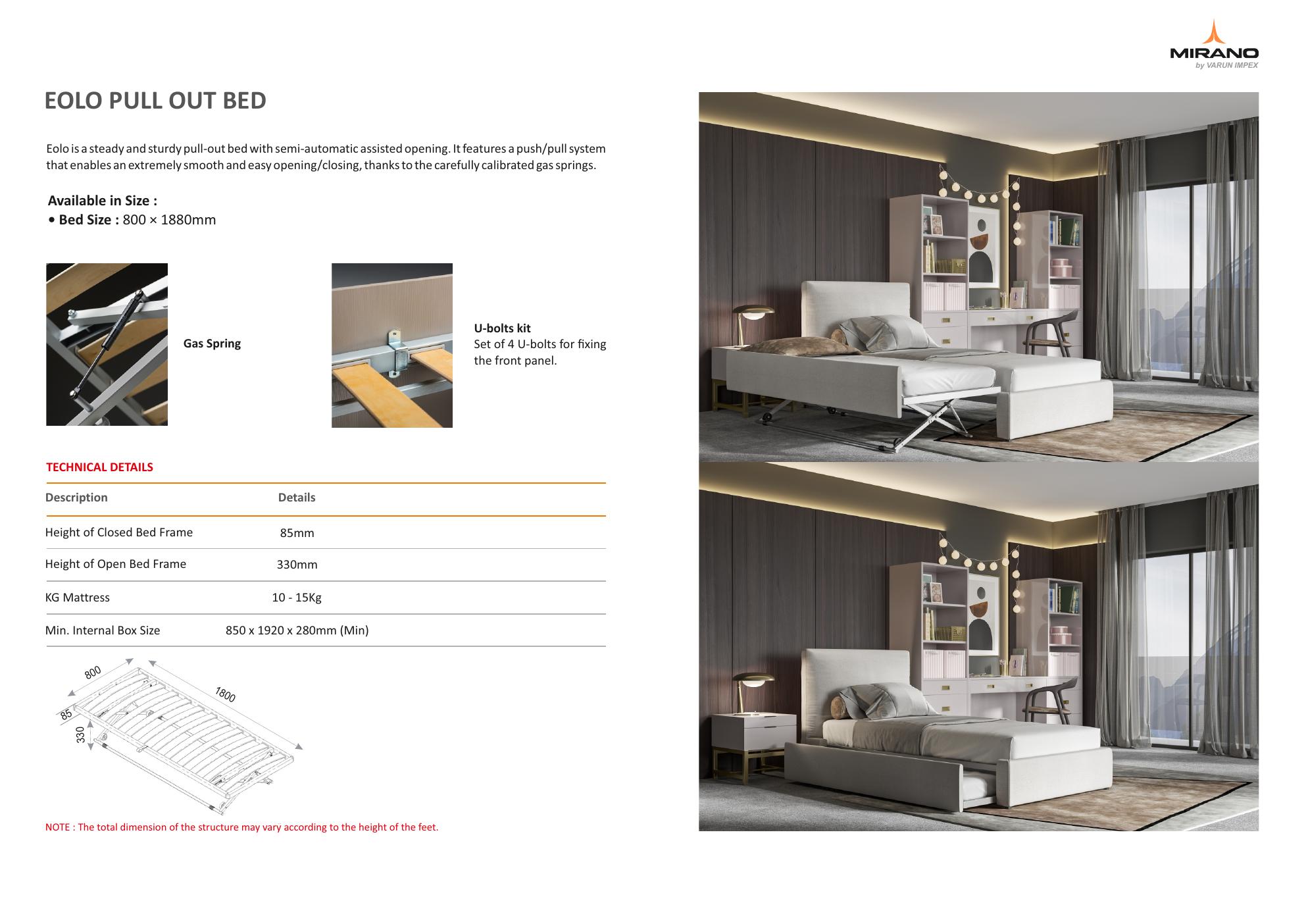 Boxy Pull Out Bed – convertible sofa & pull-out bed fitting by Mirano | Bed Size — 900 × 2020mm