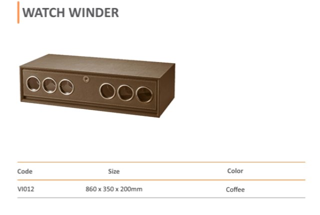 Watch Winder (VI012) — Mirano by Varun Impex Mirano VI012 Watch Winder built into a wardrobe module, six-slot coffee leather finish, 860 x 350 x 200mm