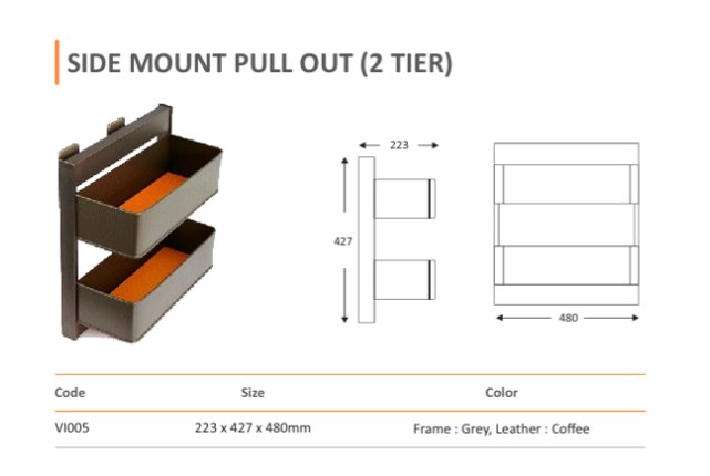 Side Mount Pull Out — 2 Tier (VI005) — Mirano by Varun Impex Mirano VI005 Side Mount Pull Out 2 Tier wardrobe accessory, side-panel mounted, 223 x 427 x 480mm