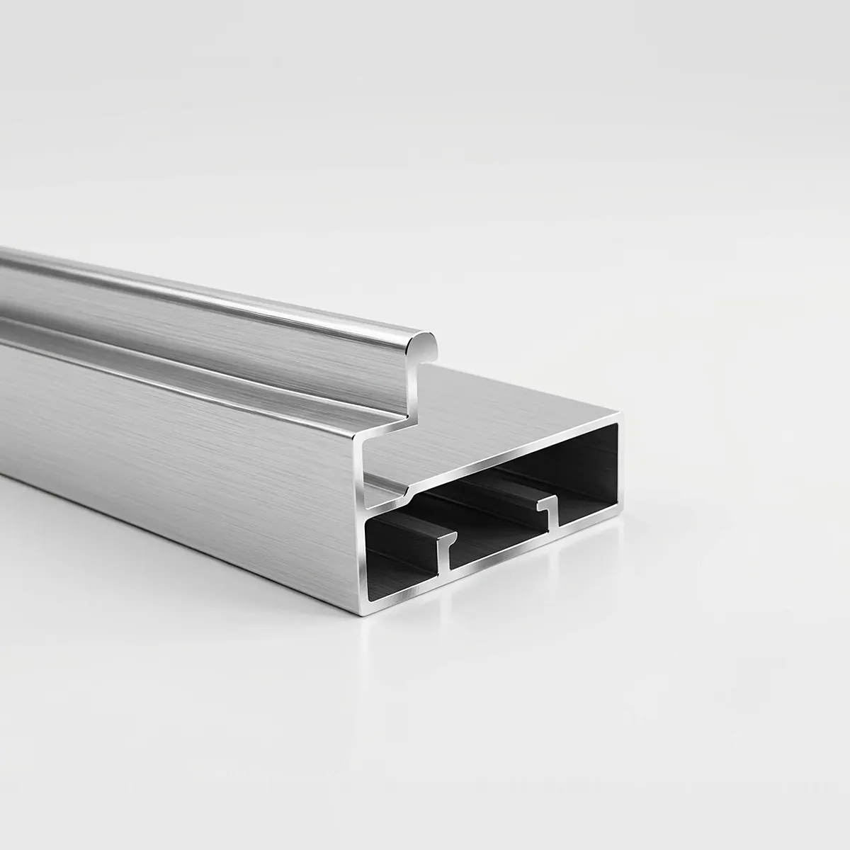 Third view of the 45 mm aluminium profile with handle on a light background