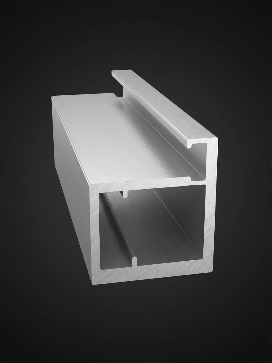 20-20 insert aluminium profile, a square hollow section with a raised lip along the top edge, shown for use with all hinges