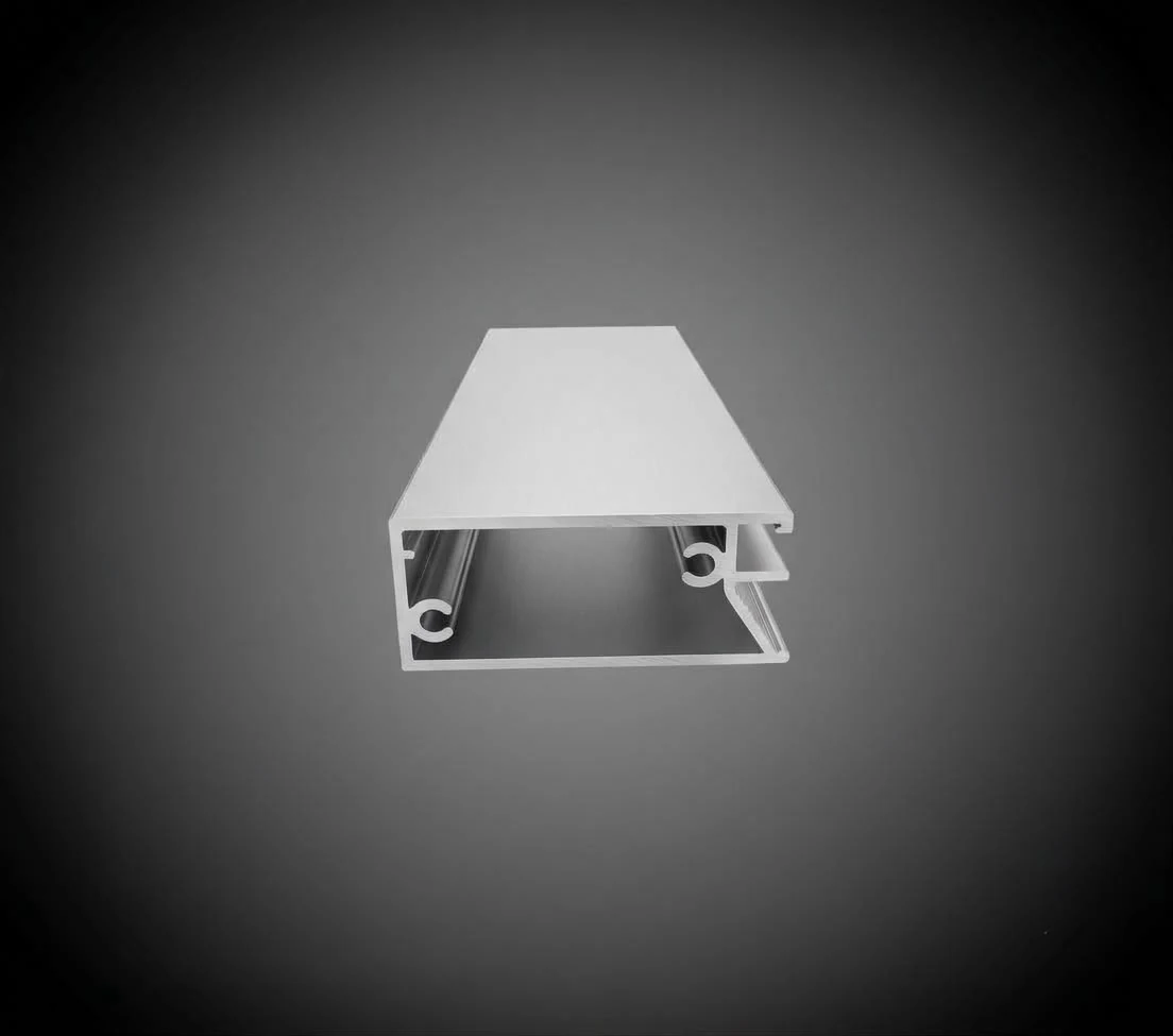 V Rail Door aluminium profile seen as a complete section on a grey background