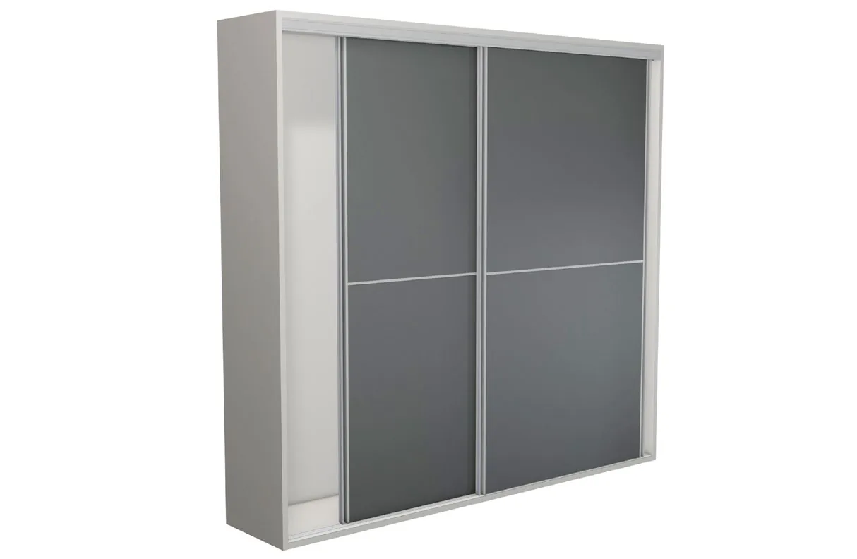 Bridge 600 sliding wardrobe with two by two wood panels and an aluminium handle profile Bridge 600 sliding wardrobe with two by two wood panels and an aluminium handle profile