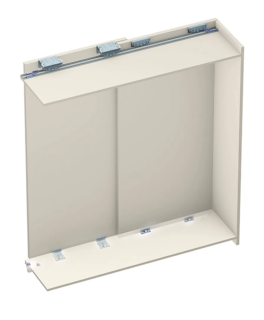 Wardrobe carcass with Evolution rails and carriages at the top and bottom and two sliding doors Wardrobe carcass with Evolution rails and carriages at the top and bottom and two sliding doors