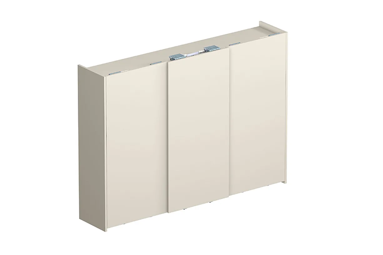 Wardrobe with three overlapping sliding doors using the Evolution system Wardrobe with three overlapping sliding doors using the Evolution system