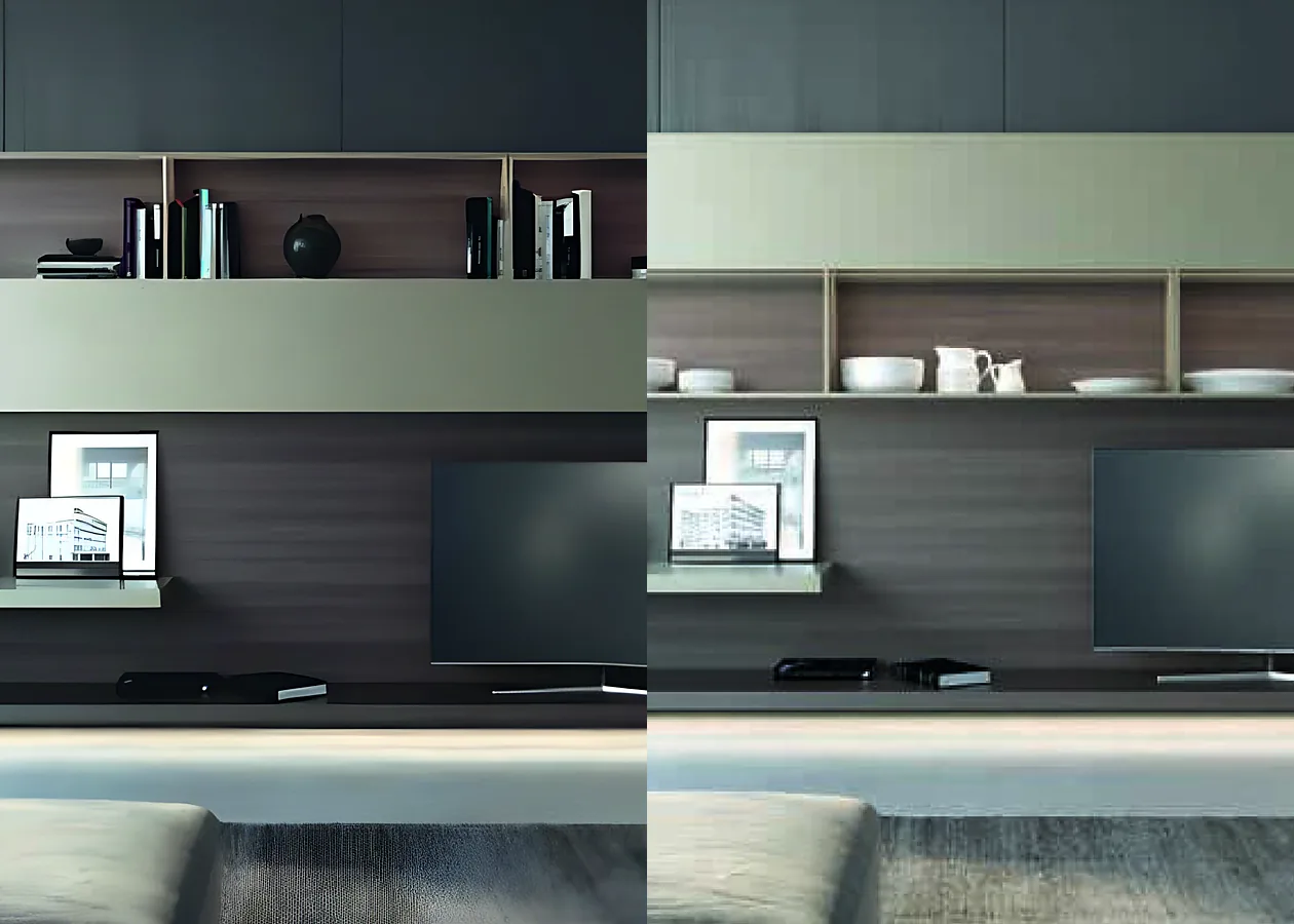 Lift-up flap wall cabinet Mirano lift-up flap wall cabinet shown lowered on the left and lifted on the right to reveal open shelves