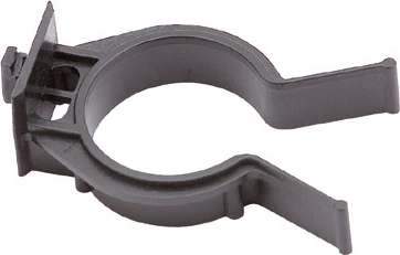 Plinth clip for adjustable leg Black plastic plinth clip with a round grip for an adjustable cabinet leg